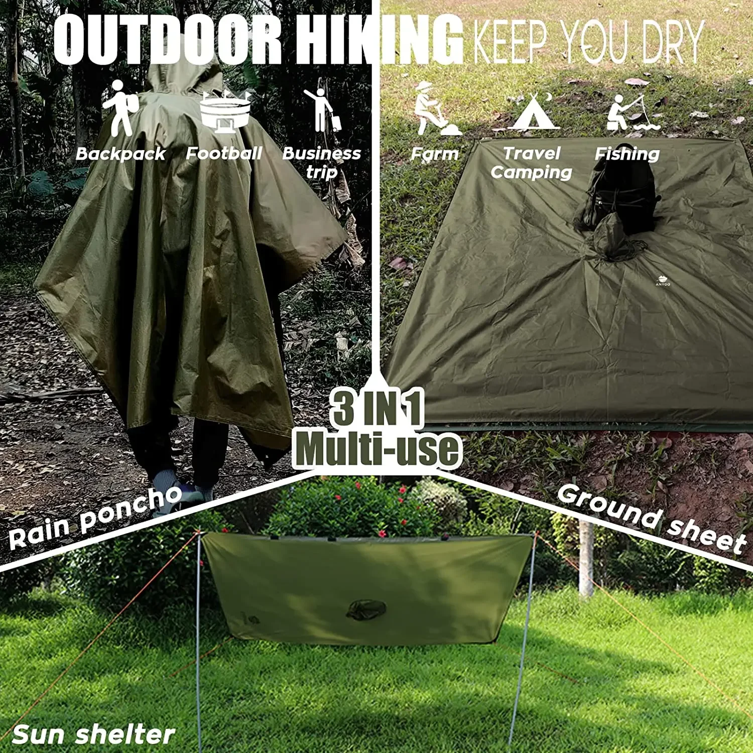 3 In 1 Outdoor Military Waterproof Raincoat Rain Coat Men Raincoat Women Awning From The Rain Motorcycle Rain Poncho Picnic Mat