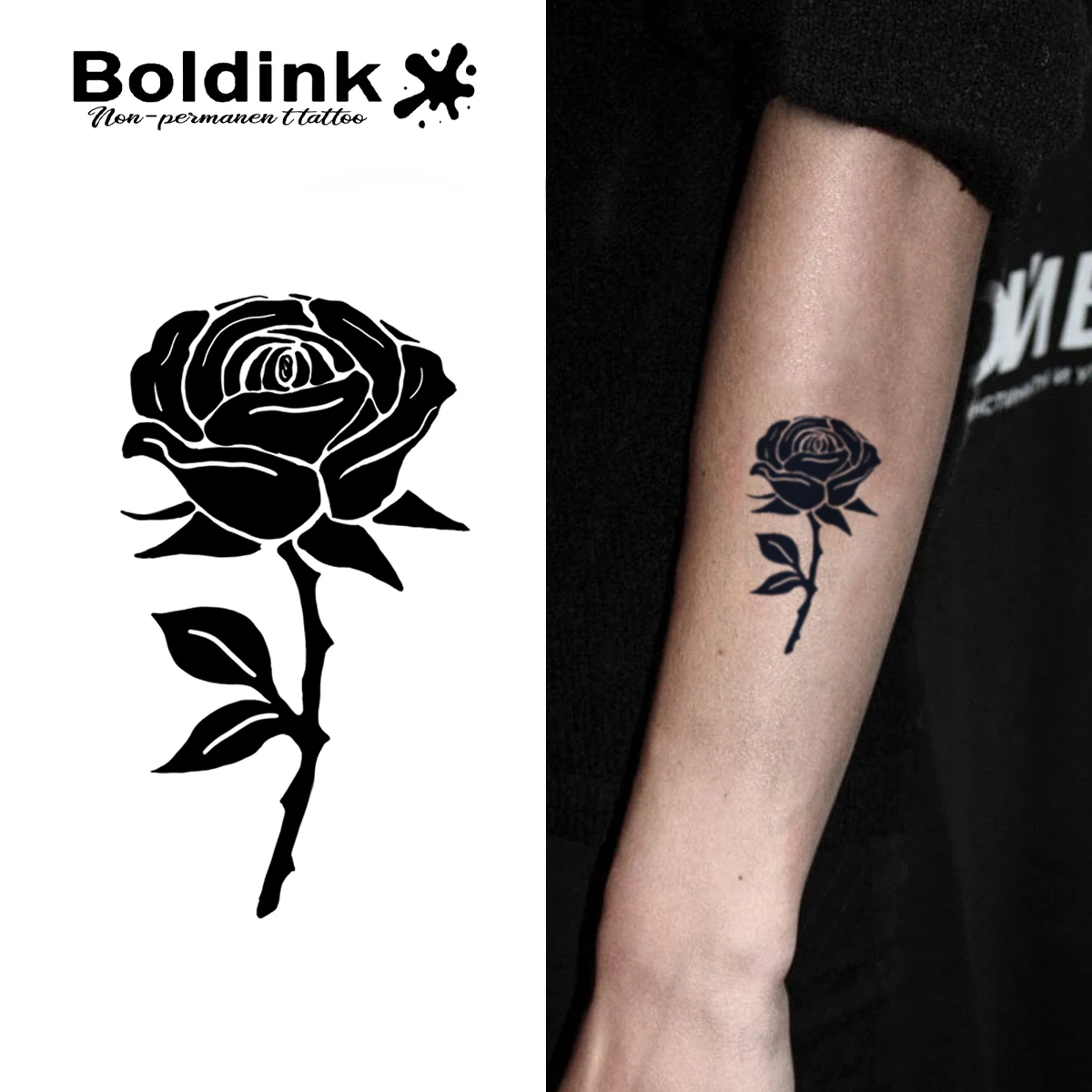 

Boldink Минималистичная временная татуировка с силуэтом розы, последние до 15 дней, новая технология, волшебная водонепроницаемая полуперманентная наклейка.