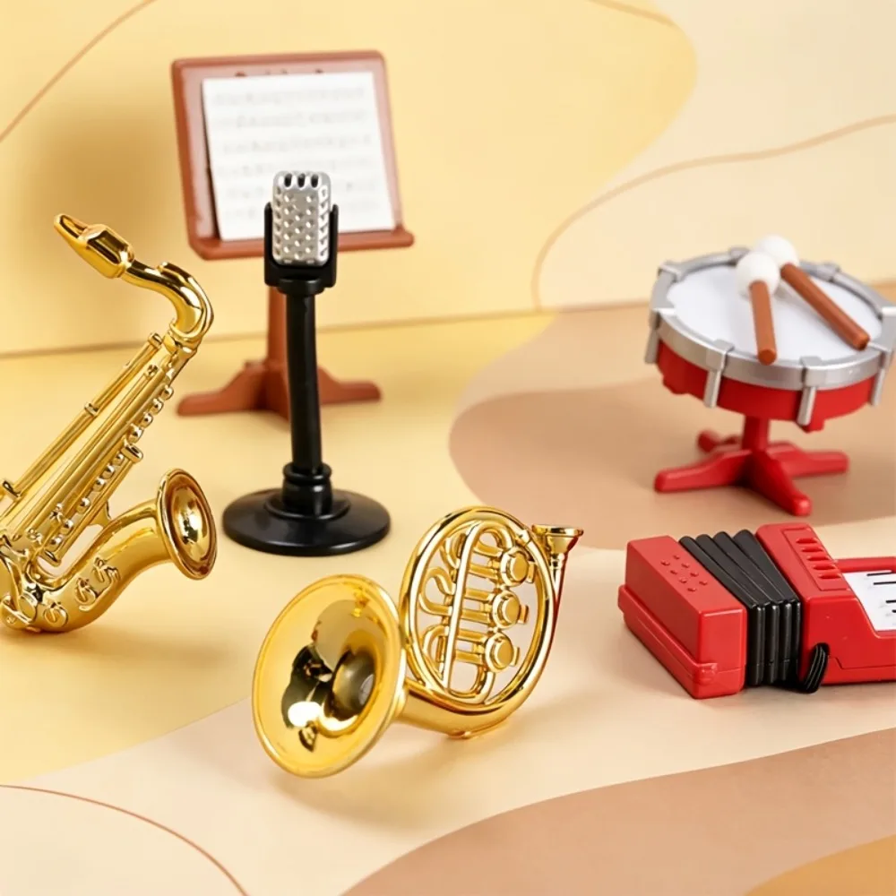Miniature Musical Instrument Figurines Set Mini Guitar Saxophone Violin Accordion Drum Model Dollhouse Decor Ornament for Gift