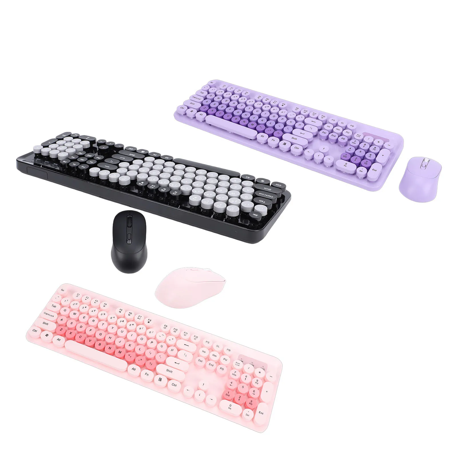 Wireless Keyboard Wireless Cute Keyboard and Mouse 104 Keys Typewriter  Retro Round Keycaps Keyboard for PC Laptop Desktop