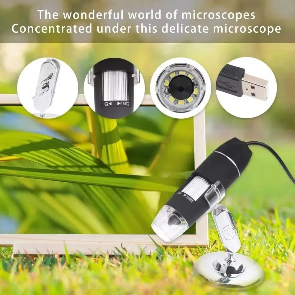 3 in 1 USB Digital Microscope Portable 500/1000/1600LED Lights Handheld Electronic Microscope Multi-use 1600X/1000X/500X