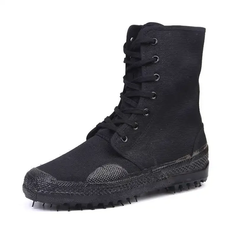 

Black High-top Combat Men's Boots Outdoor Work Safety Boots Casual Canvas Solid Shoes for Men Hiking Running Shoes Shipping Free