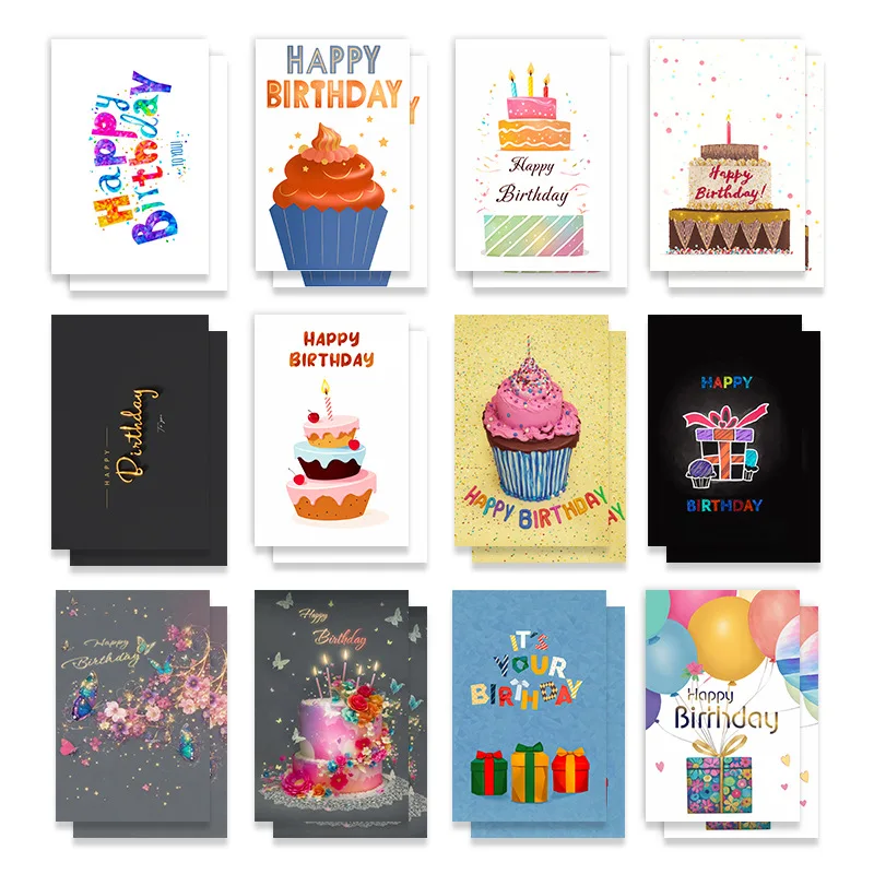 

24 Sheets Birthday Greeting Card Set Boxed Creative Flat Blessing Cards With Envelope Birthday Series Sending to Friends Family