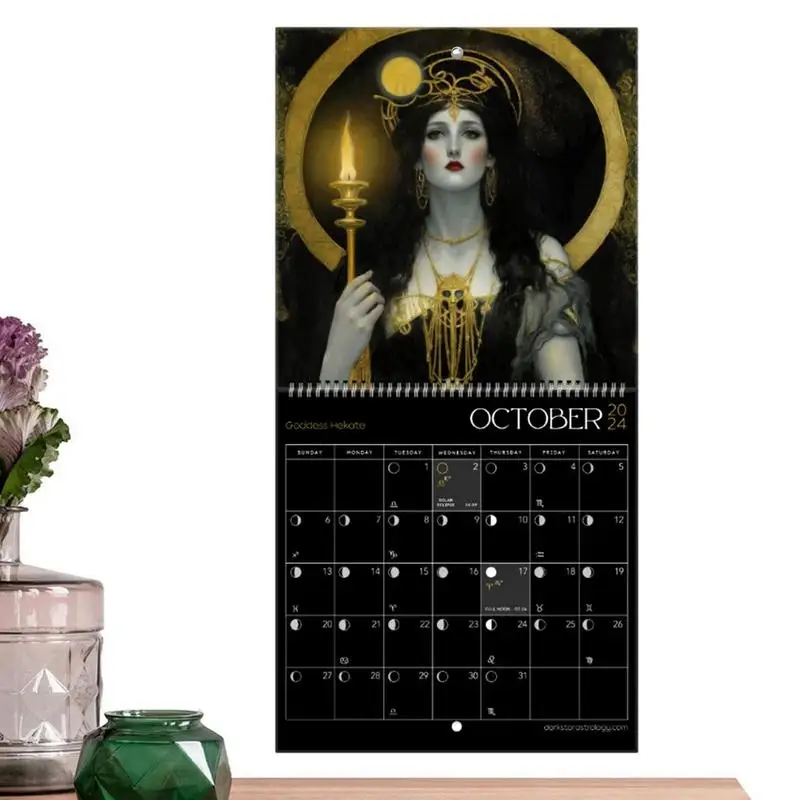 2024 Lunar Calendar Goddess Astrology Wall Art 2024 Calendar Moon Phase Hangable Astrology Decorations Phases Calendar Safe And