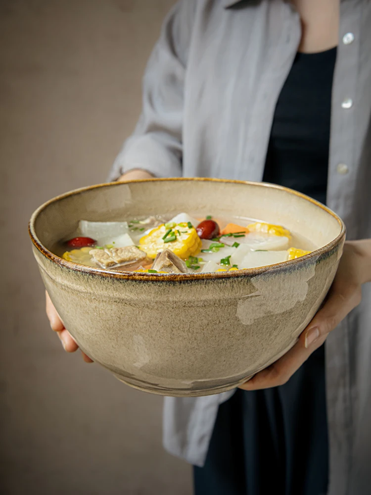 Deepened High Bowl Extra Large 9 Inch Retro Ceramic Soup Bowl Vintage Style Big Soup Dish