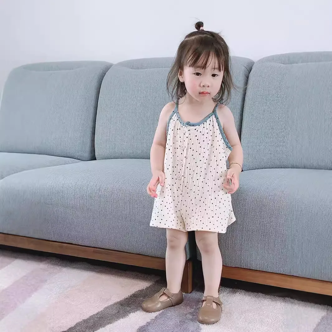 

Детский комбинезон на бретельках для девочек, лето 2026, новая корейская версия, с цветочным принтом, стильная и милая одежда для малышей