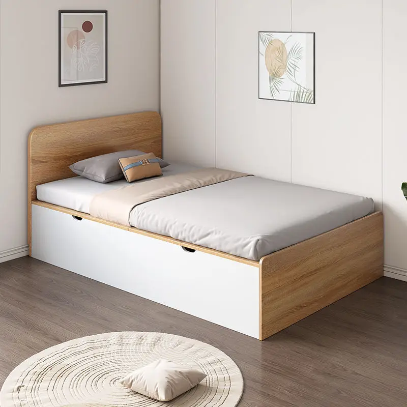 

storage single bed, high box storage simple plate bed, rental house multi-function, rollover air pressure against the wall