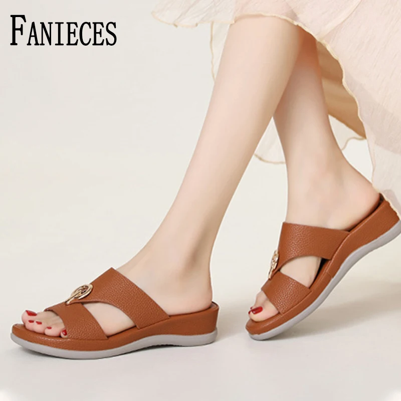 

FANIECES Sandalias zapatos de mujer Women's Sandals Flats Shoes Women Slip-On Summer Female Slides Leisure Beach Flip Flops