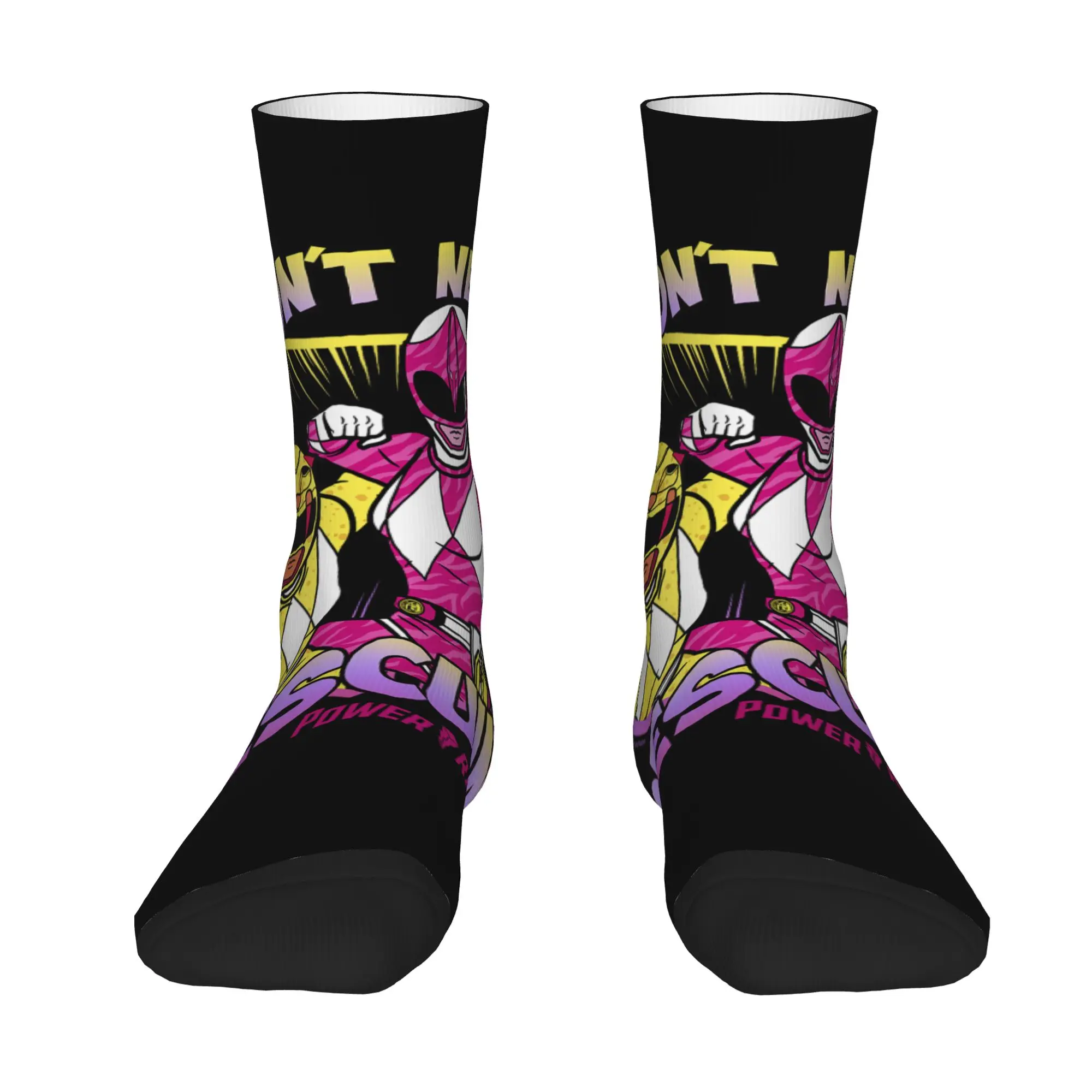 Socks Retro Power Rangers I Don't Need Rescuing Pink & Yellow Rangers Crazy Men's compression Socks Unisex Funny Sock