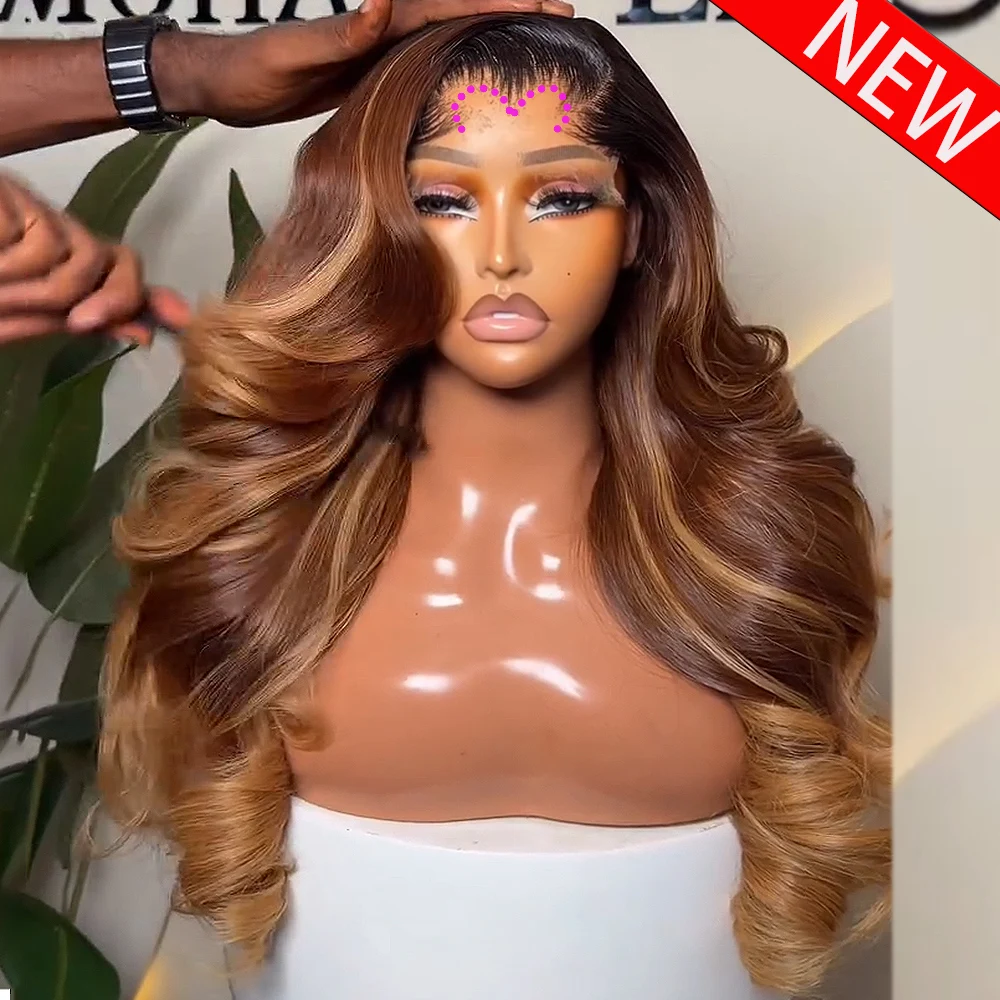 Парик из натуральных волос Lagos Hairline Highlight Bouncy Curly 13x6 HD Lace, омбре, с HD-кружевом 13x6, предварительно проработанный, 40-42 дюйма, для женщин
