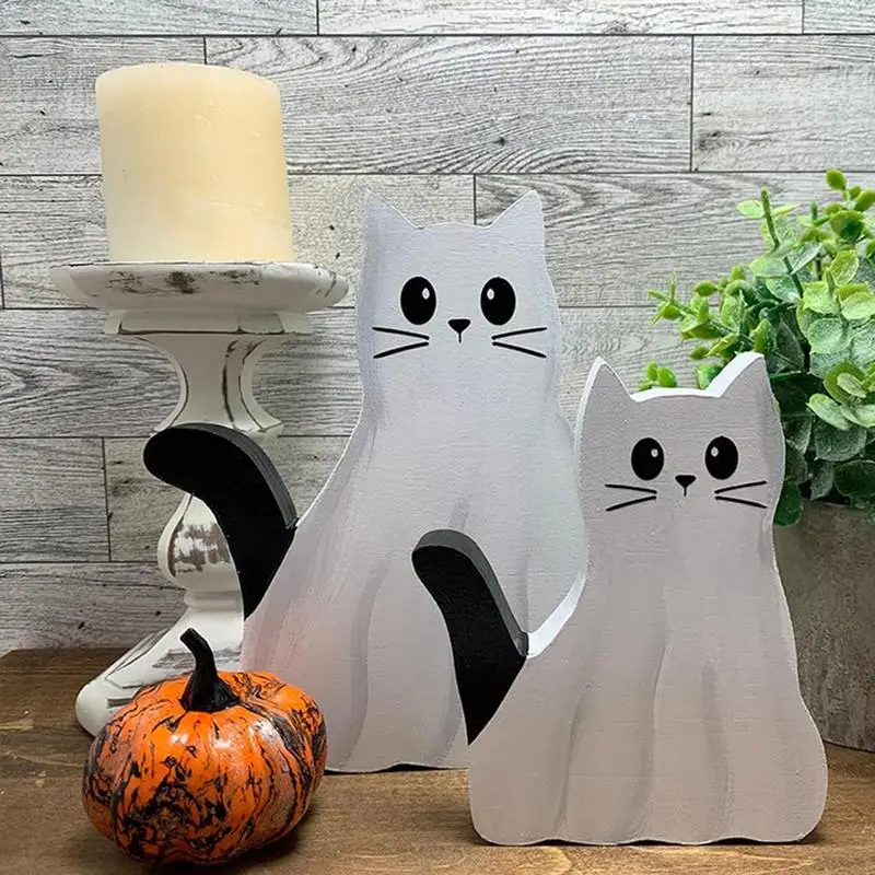 Cute Ghost Craft Figurine Decor Ghost Sculpture Cat Figurine In Cat Shape Exquisite Halloween Decoration For Family Friends