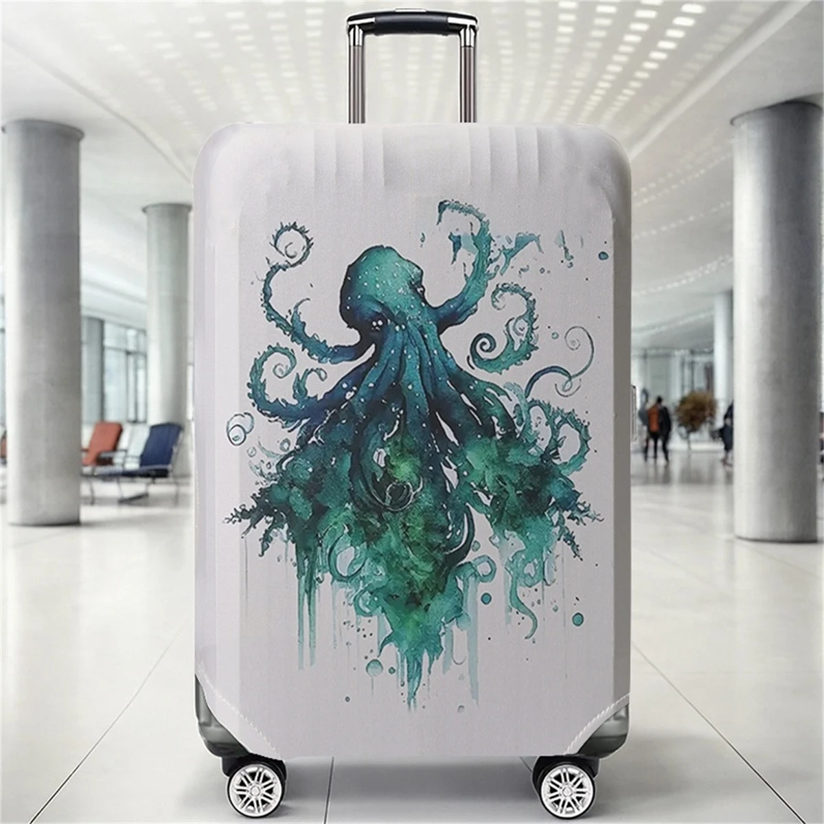 

Защитный чехол для багажа с акварельным рисунком осьминога светло-серого цвета, подходит для чехлов для багажа размером 18-32 дюйма, чехлов для ручек багажа, т.д.