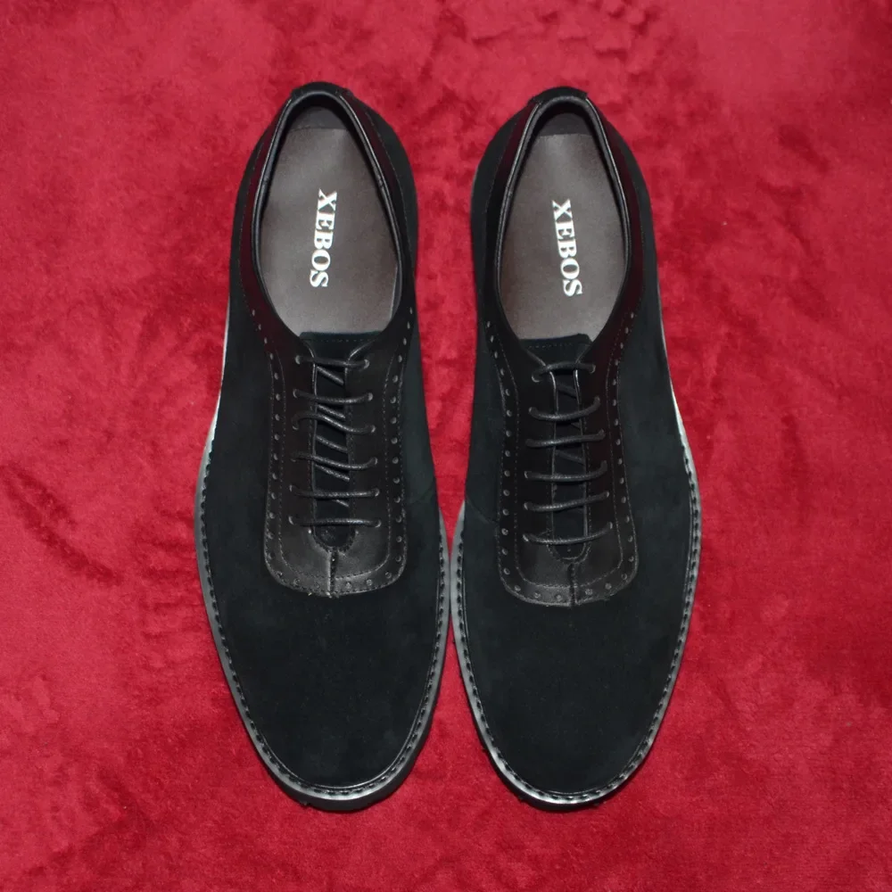 Designer Luxury Men's Casual Shoes Black EVA Soft Sole Genuine Cow Suede Leather Oxfords Social Party Sneakers Man Footwear