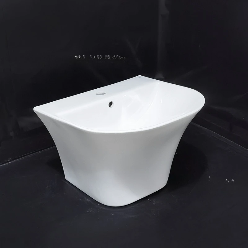 Ceramic one-piece semi-hanging basin, wall-mounted integrated wash basin, bathroom small apartment hanging basin