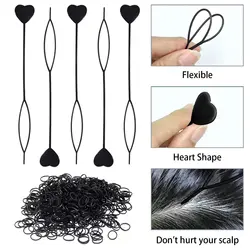 5pcs/Pack Black Quick Beader for Loading Beads on Braids Tool with 100pcs Rubber Bands for Kids Girls Hairstyle Ponytail Make