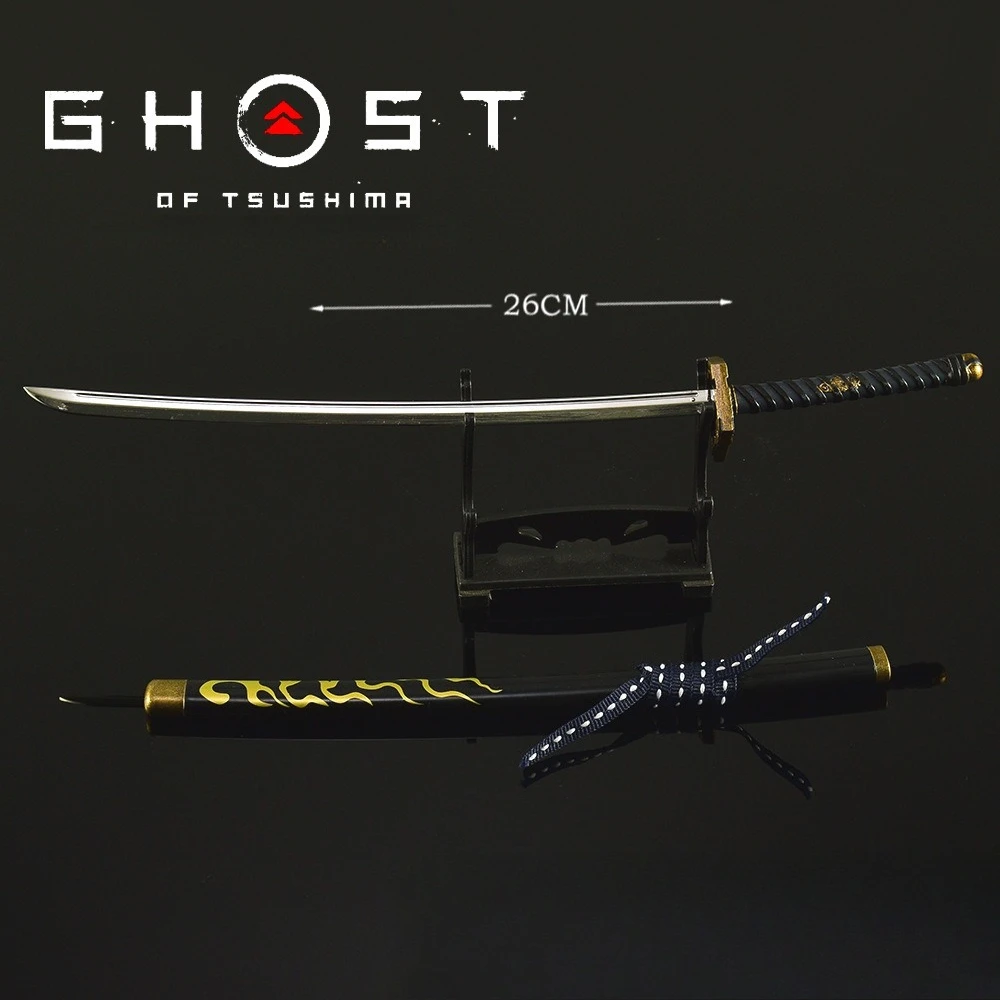 26 سنتيمتر/10.2in شبح تسوشيما منتصف الليل هانابي لعبة سيف ساموراي لعبة الطرفية كاتانا نموذج التحف سطح المكتب حلية الصبي هدية #5