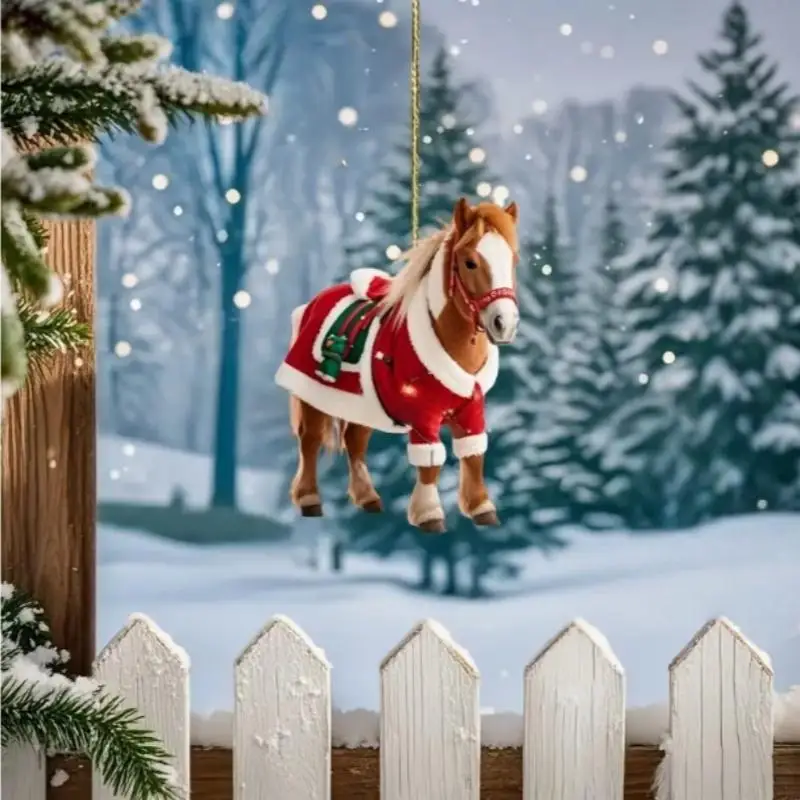 

Cartoon Christmas 2D Acrylic Horse Pendant Rearview Mirror Trees Hanging Ornaments Xmas Party Home Decoration Accessories