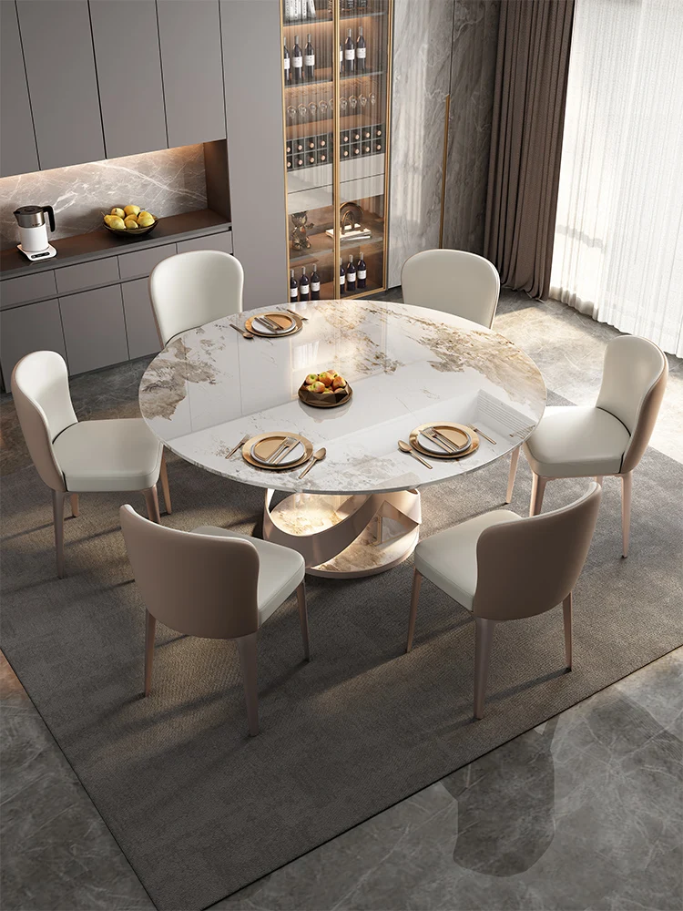 Rock plate table family light luxury modern simple table Italian minimalist revolving round table chair combination