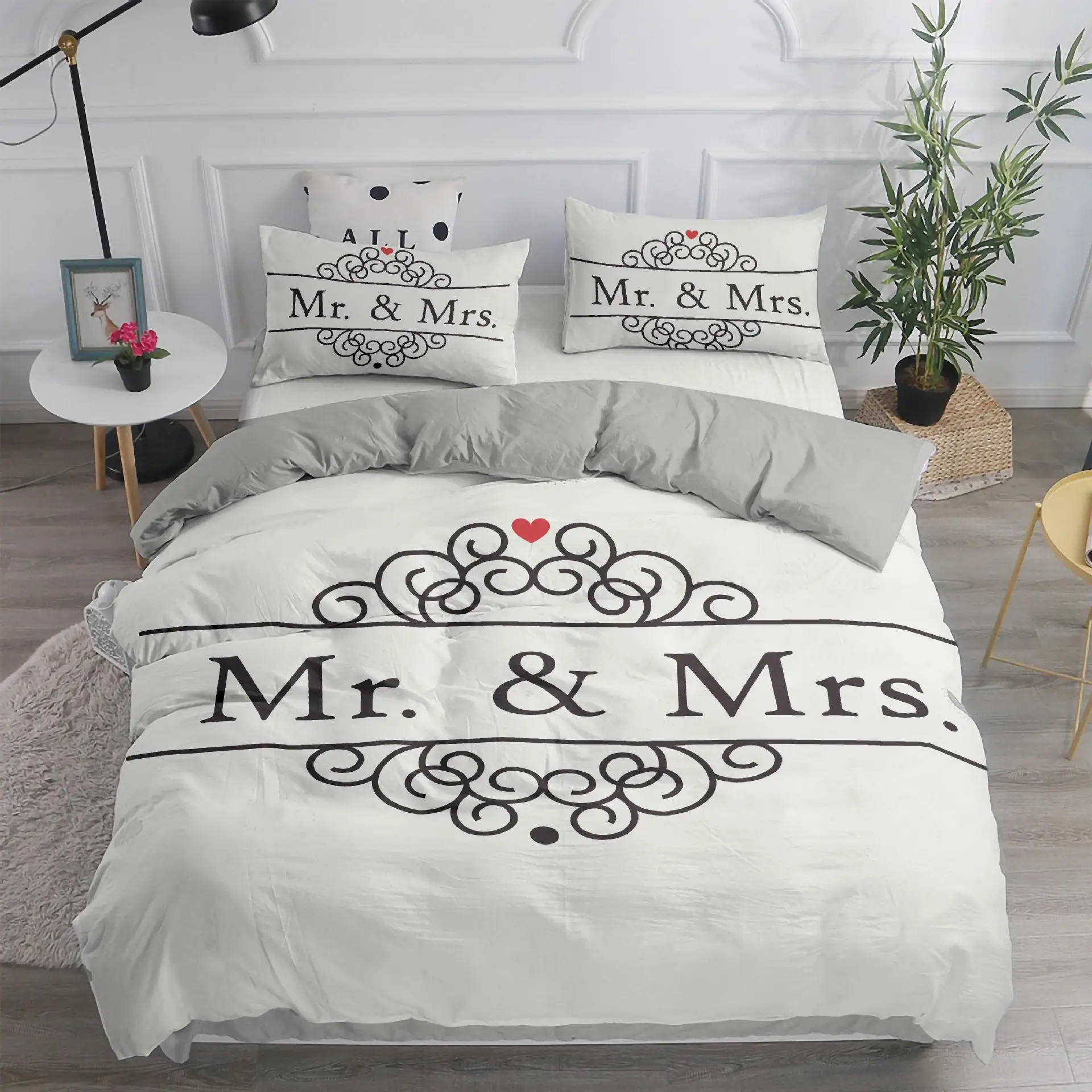 Black and White Duvet Cover Queen/King/Full Size Mr and Mrs Bedding Set 3Pieces Soft Microfiber Couple Romantic Comforter Cover