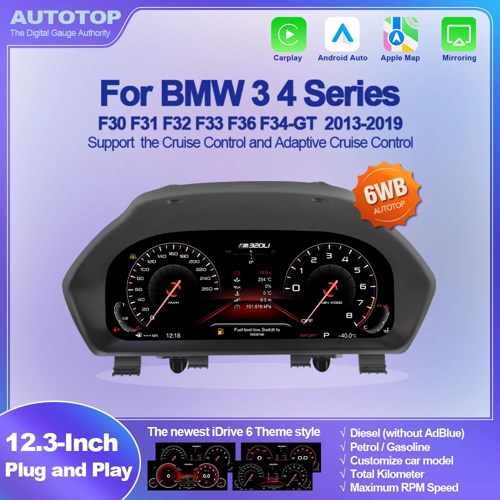 

Цифровая приборная панель AUTOTOP 12.3 6WB для BMW 3 и 4 серии F30 F31 F34 GT F32 F33 F36 2011-2021, Carplay, Android Auto, Airplay