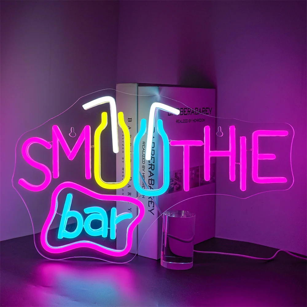 Smoothies Bar tanda Neon Led dapat diredupkan minuman susu teh Neon lampu untuk toko dekorasi dinding USB bertenaga cahaya Keren tanda Smoothie