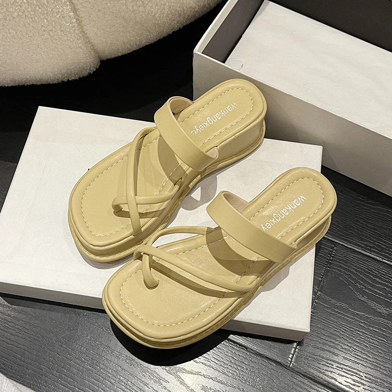 New Fashion Slippers Women Platform Sandals High Wedge Heels Summer Shoes Beach Flip Flops Solid Slides 2022 Slides