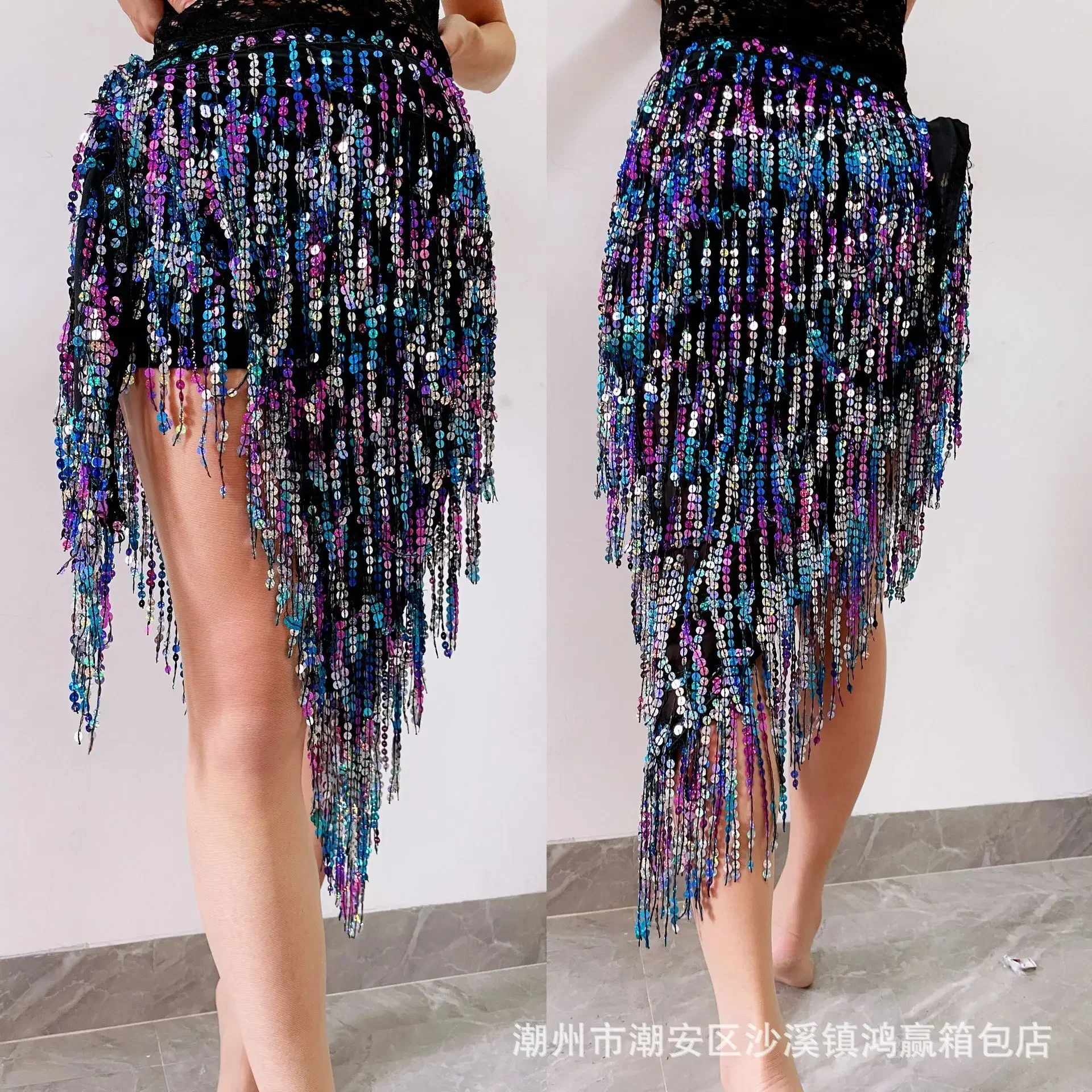 

Новый тренировочный костюм для танца живота, поясная цепочка, набедренный шарф, юбка с блестками, кисточка, тяжелый ремесленный платок для барабанов, талии