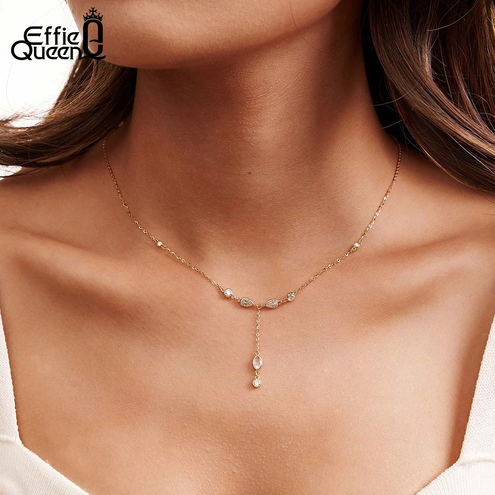 EFFIE QUEEN 925 Sterling Silver Elegance Pendant for Women Wedding Party Evening Dress 5A Zirconia Necklace Fine Jewelry BQN18