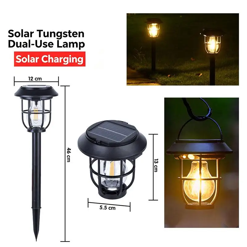 Solar Powered Waterproof Tungsten Lamp Dual Use Warm Soft Glow for Courtyard Wedding Party Decor