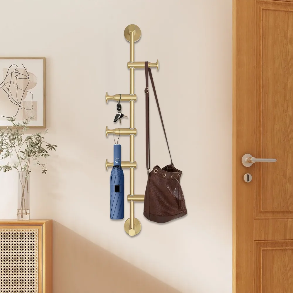 

Coat Rack with 5 Adjustable Hooks Wall Mounted Vertical Coat Hat Umbrella Hanger