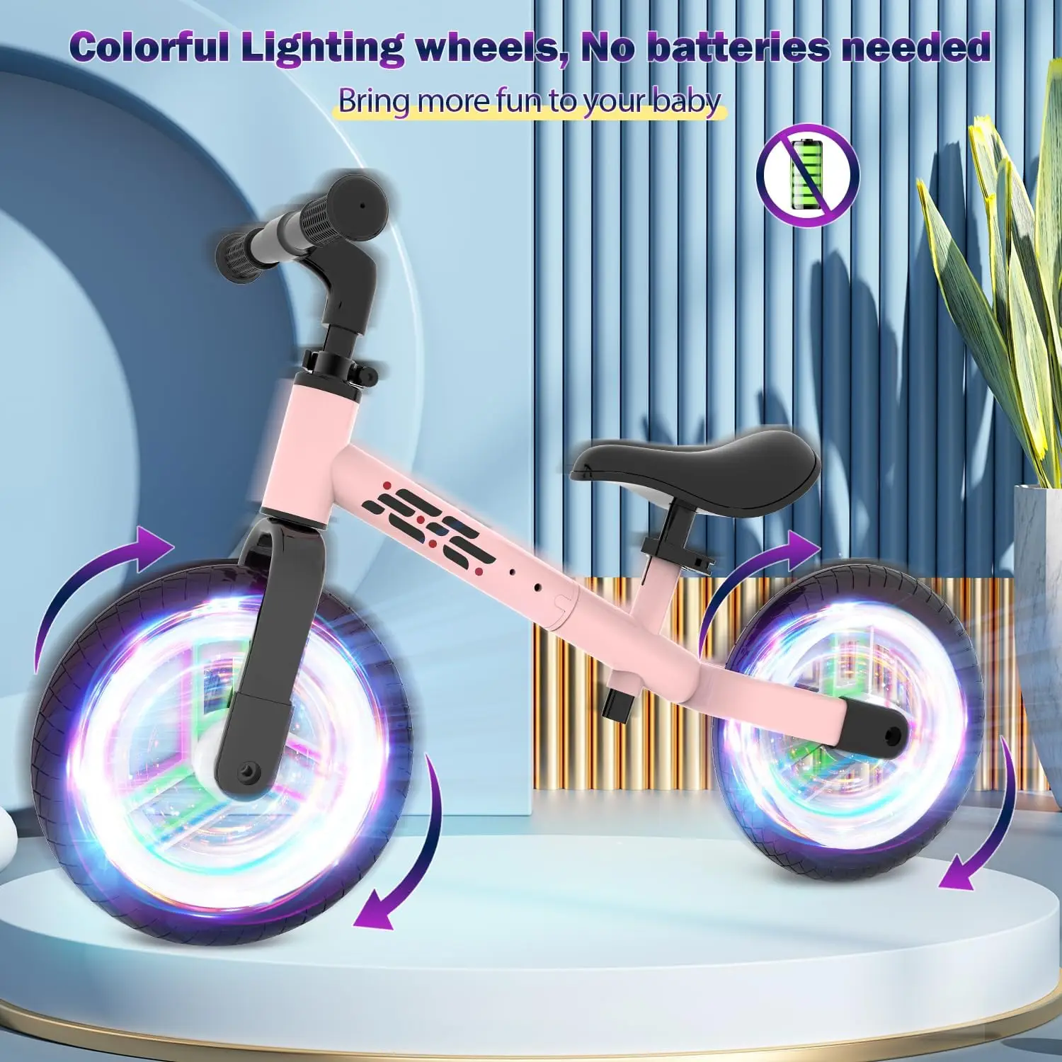 다채로운 조명 밸런스 자전거, 2 세, 2-5 세 유아 밸런스 자전거, 조절 가능한 핸들바 및 시트, 페달 없음, 2