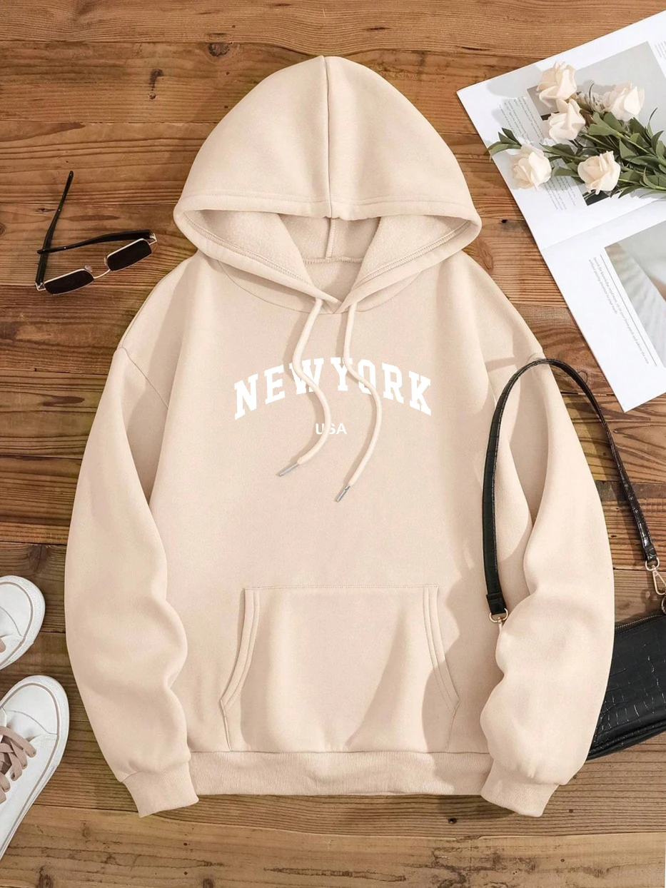 New York Usa City Letter Graphic Sweatshirt Men Women Loose Fleece Hoodie Pullover Hoodies Crewneck Pocket Clothes Couple New