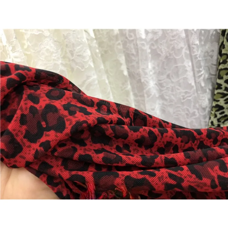 Swimsuit  Big Red Encrypted Spandex Mesh Leopard Print Fabric Stage Performance Costumes Latin Dance Costume Fabric