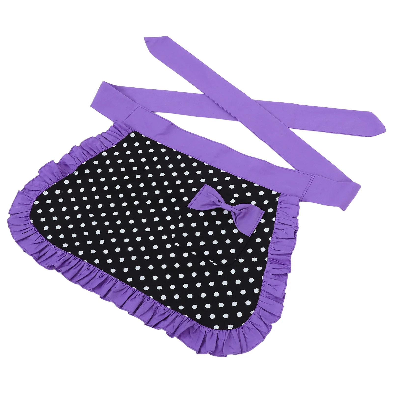 

Cotton Half Apron Purple Decor Adjustable Waist Tie Maid Waitress Hotel Cafe Restaurant Bakery Workwear Women Half