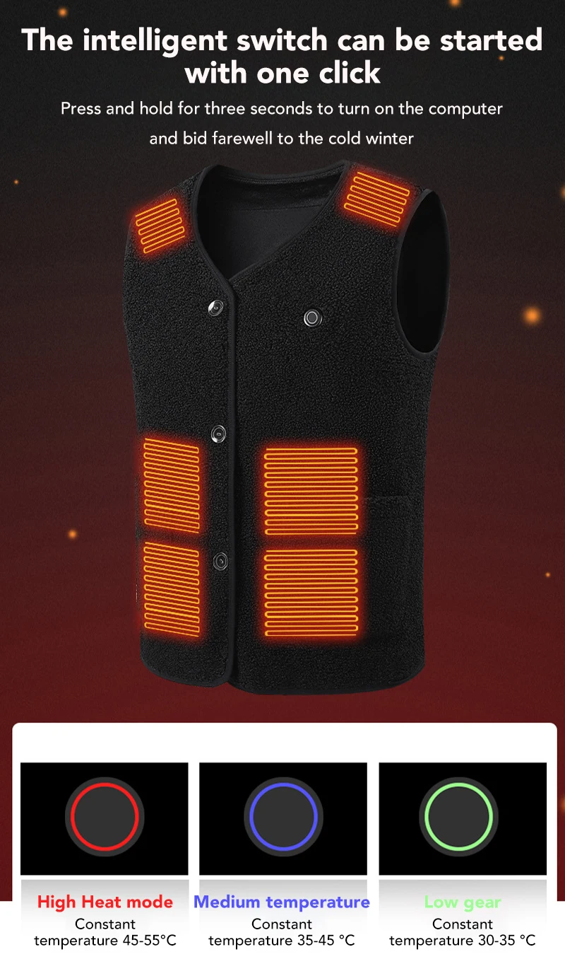 16 Bereiche elektrisch beheizte Weste Mann intelligente konstante Temperatur Heizung Kleidung V-Ausschnitt USB-betriebene Winter warme Weste Mantel – Detail 5