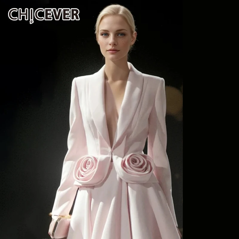 CHICEVER-Chaqueta de manga larga con cuello con muescas para mujer, Blazer ajustado con apliques de retazos, Moda de Primavera, novedad