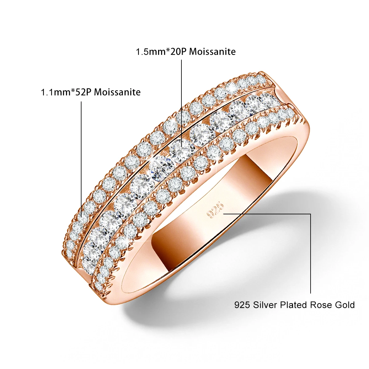 Schlichte Elegante Braut-Eheringe Eternity 925 Silber Voll-Moissanit-Ring für Frauen Männer Paare Verlobungsschmuck – Detail 6