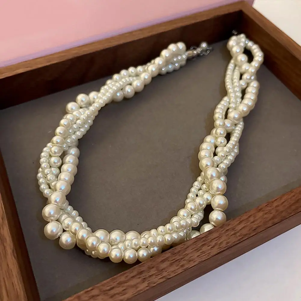 Tangled Faux Pearl Necklace Vintage Multi-layered Faux Pearl Necklace Twisted Tangled Choker Jewelry Luxury Women’s Prom