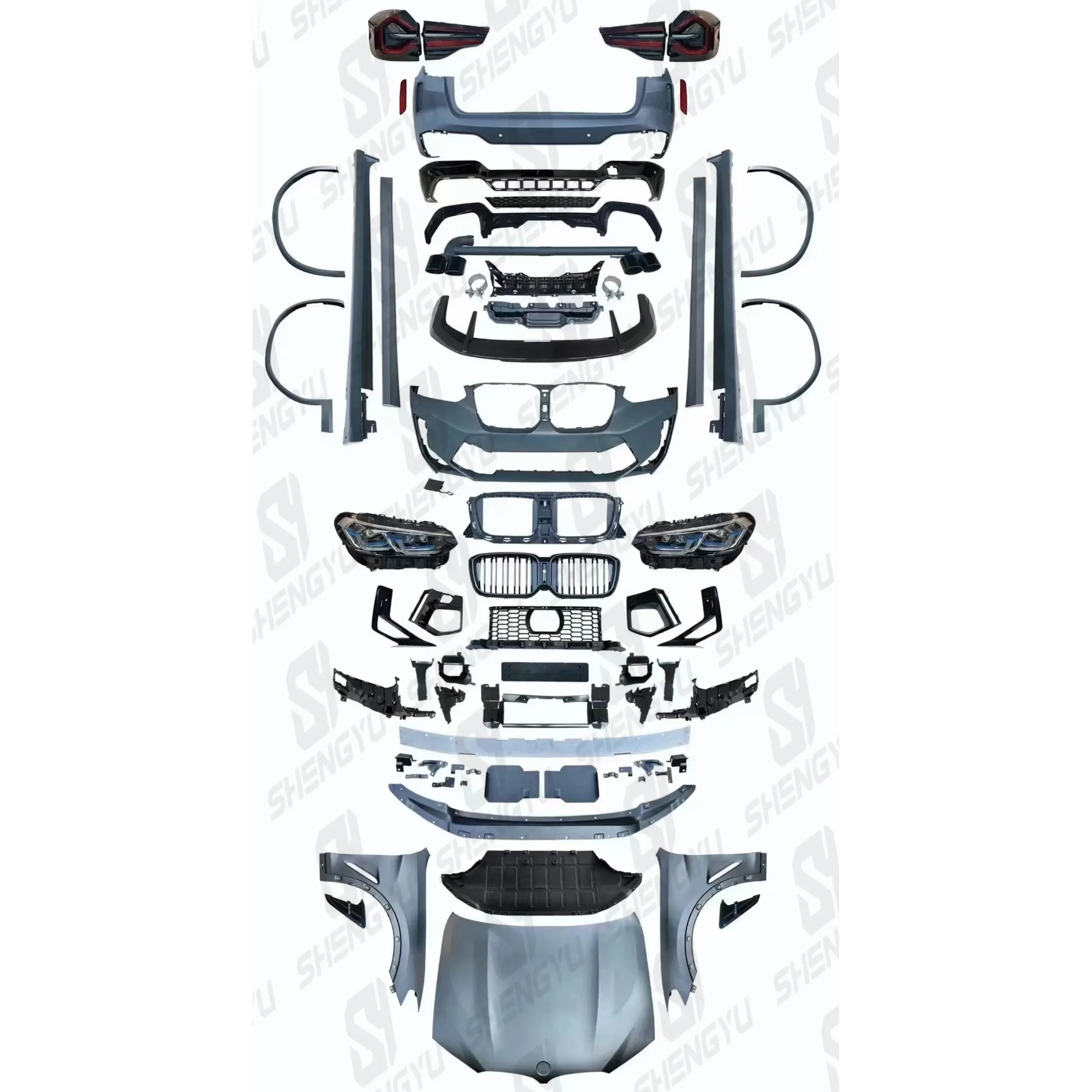 مصنع الساخن بيع طقم هيكل السيارة الوفير ل X3 F25 14-17 قديم إلى جديد F97 LCI X3M ، المصد الأمامي والخلفي مع مصابيح السيارات ، تنورة جانبية