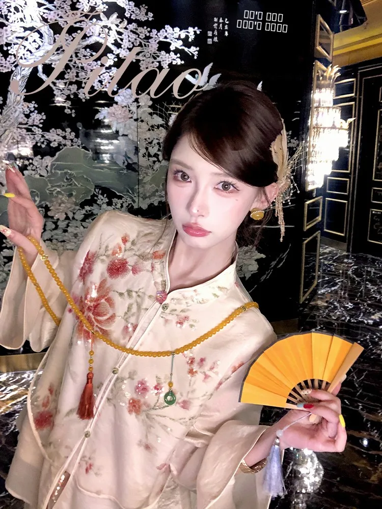 

Оригинальный новый китайский комплект PITAO: топ и юбка для женщин, длинный рукав, цветочная вышивка, модная весенняя коллекция