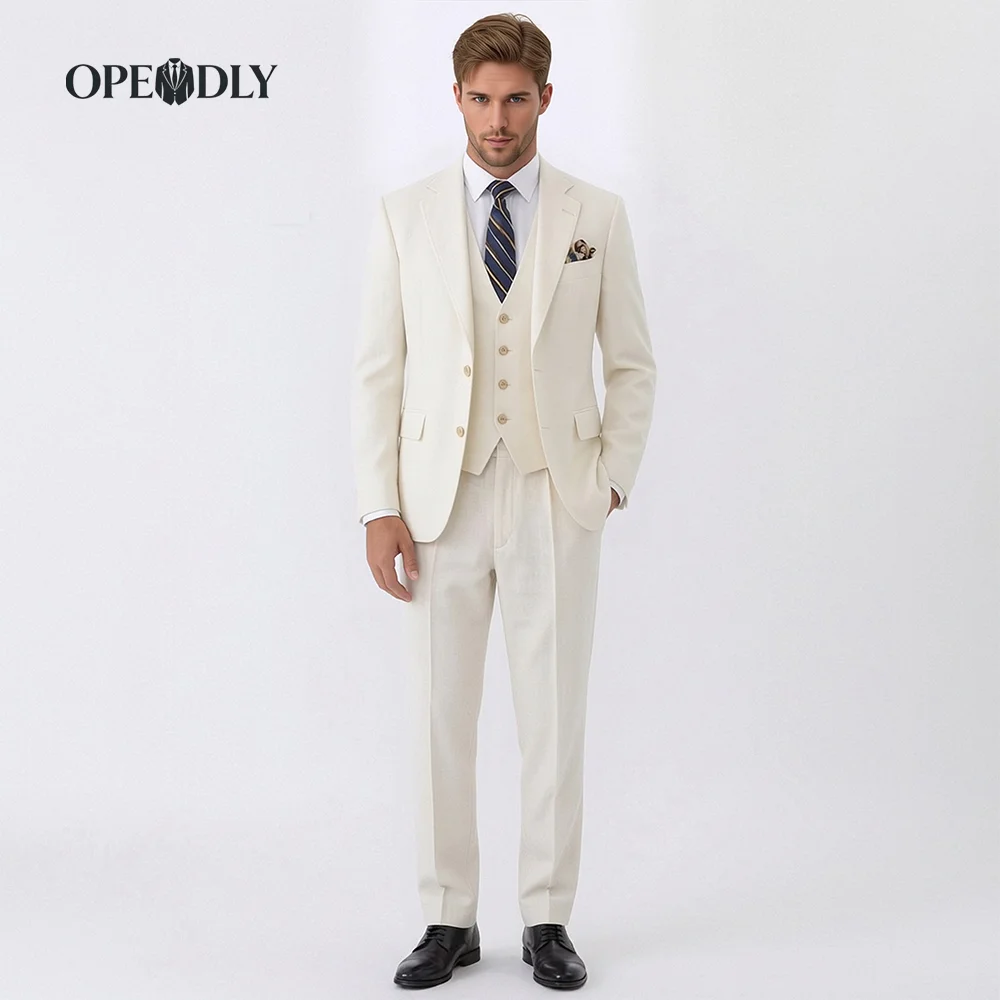 

OPEODLY Men's Slim Fit 3 Piece Tuxedo Suit One Button Blazer Jacket Vest Pants Set for Formal Wedding Business Occasions