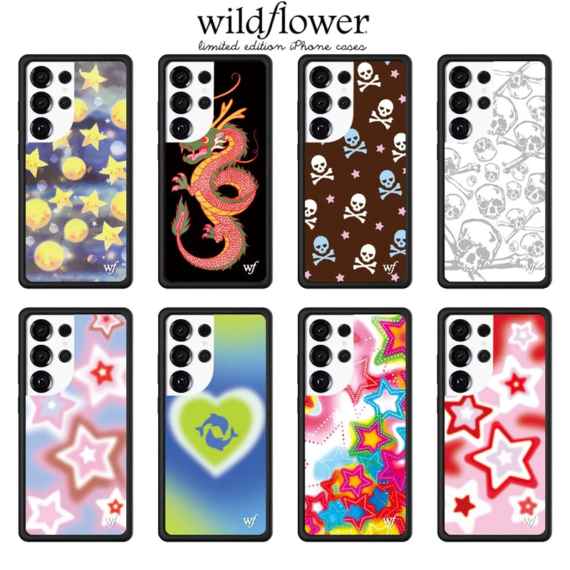 

Wildflower Cute Dragon Skull Phone Case For Samsung S23 S24 S25 S26 Ultra Wildflower 3D Love Heart Flower shockproof Cover﻿﻿