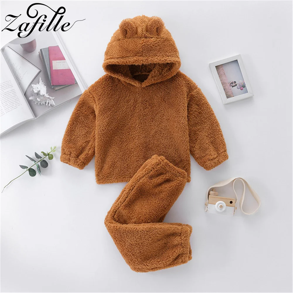 

ZAFILLE Winter Boys Girls Clothes Set Warm Fleece Hoodie Sweatpants 1-5Y Kids Toddler Costume Leisure Baby Tracksuits Outfits