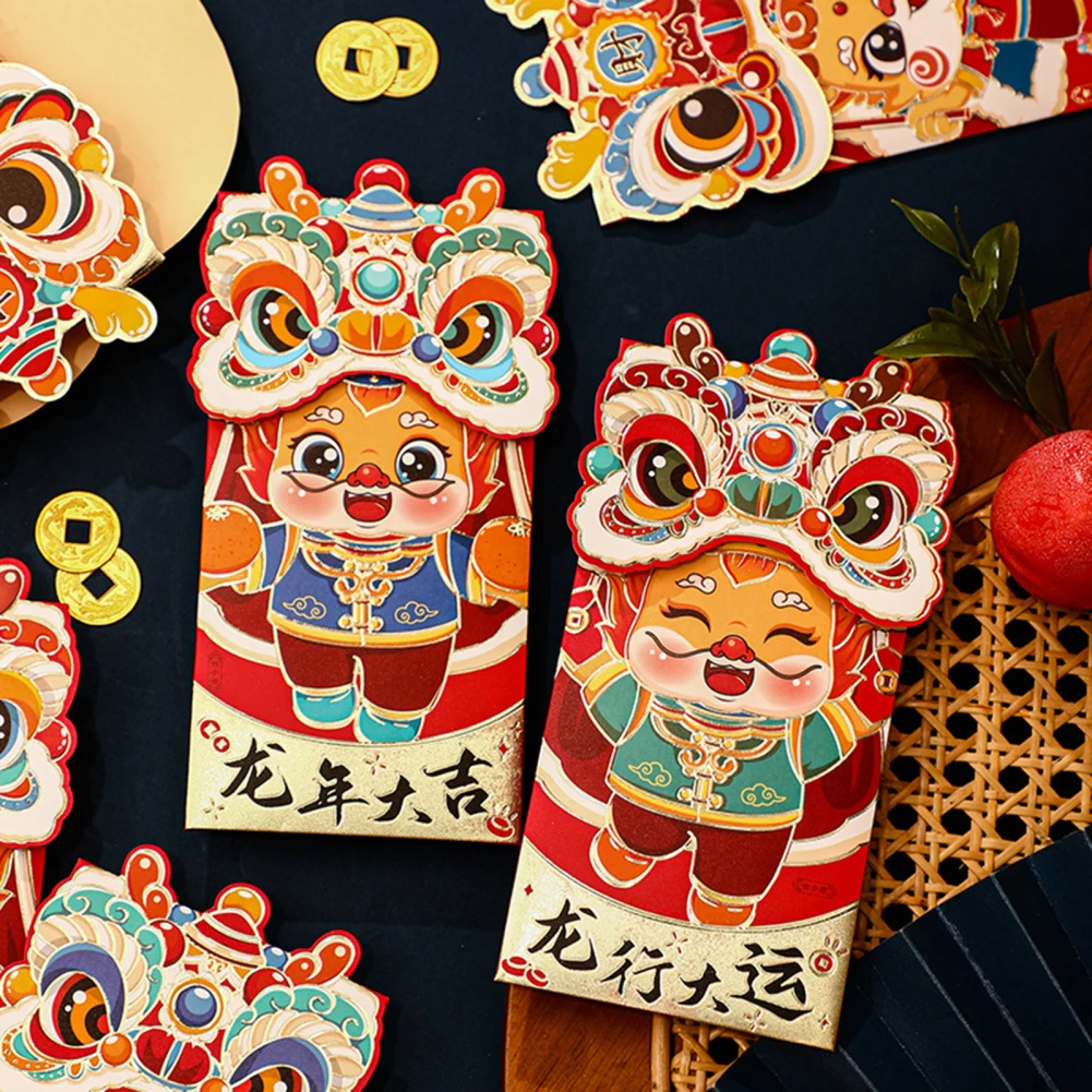 4 Pcs Lucky Money Bag 2024 Spring Festival Cartoon Red Envelopes Red Packets Lunar Year Decoration Gift For Children Teeangers