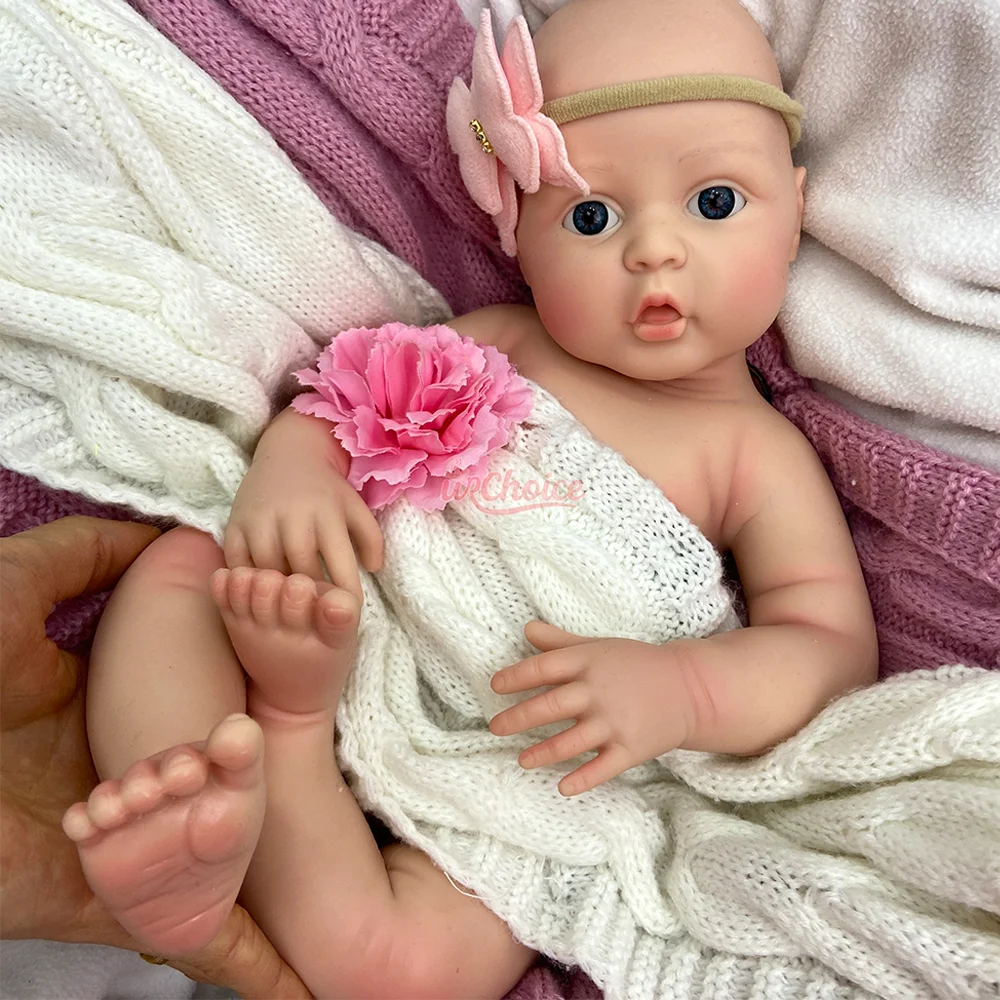 

Blue Eyes 17" Full Solid Silicone Reborn Baby Girls 3D Painted Skin Soft Touch Realistic Sleeping Reborn Dolls Collectible Set