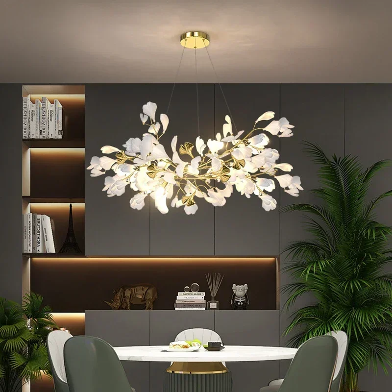 Luxury Ginkgo Led Chandeliers for Living Dining Room Decor Lighting Pendant Lights Indoor Hotel Bar Hanging Lights Fixture