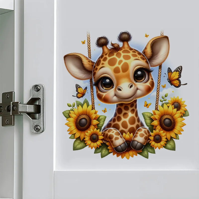 

MT746# Animals & Sunflowers Stickers, Apply for Toilet Lid, Wall, Door, Cabinet, Window, Car Decoration, Vinyl Animal Decals