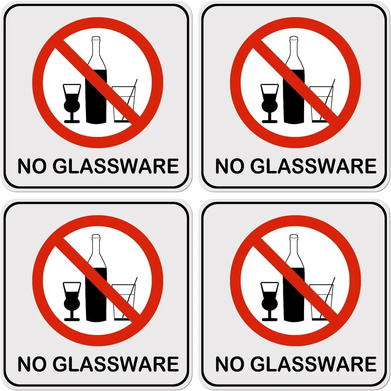 4 Pack “No Glassware”Pool Marker Swimming Pool Sign 6 Inch -Vinyl Adhesive Pool Warning Sign No Glass Stickers