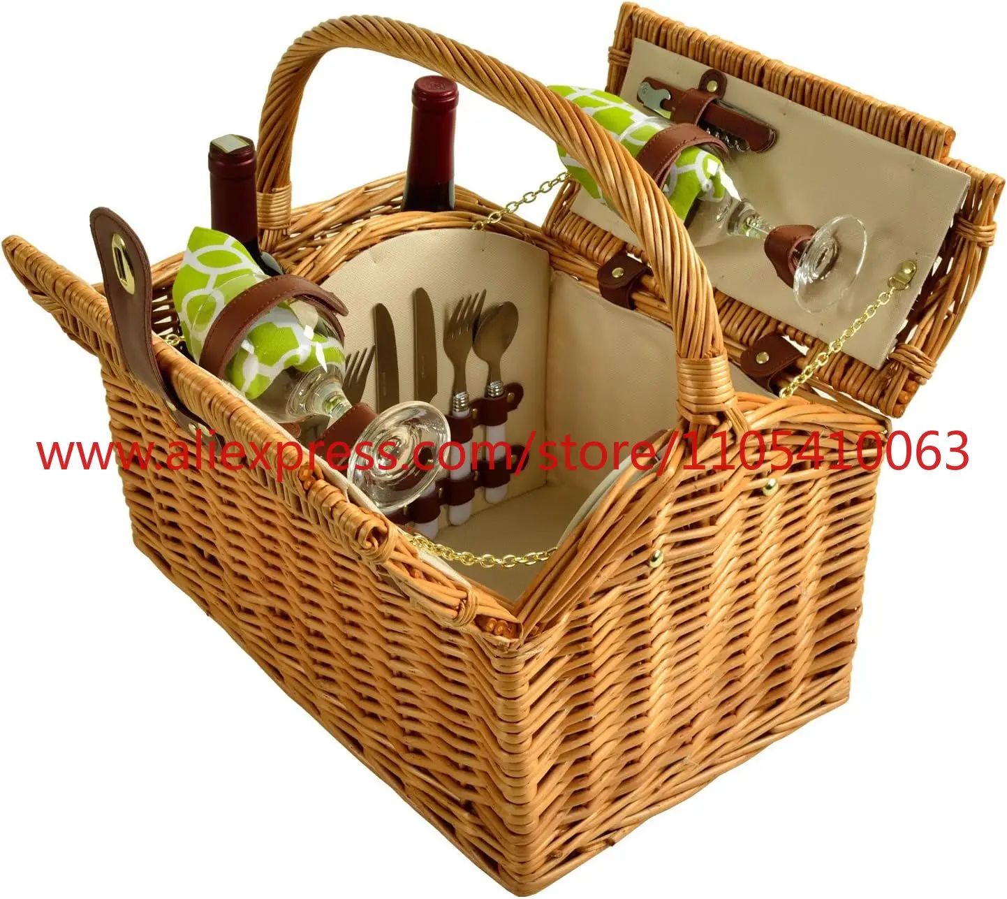 1PCS wicker picnic basket supplies, natural rattan liquor, and party storage gifts