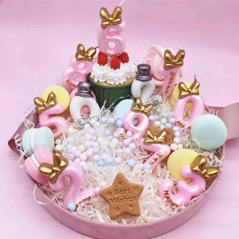 Cute Bowknot Birthday Number Candle Princess Prince 0-9 Number Candles Cake Decor Digital Candle Topper Cupcake Party Candles